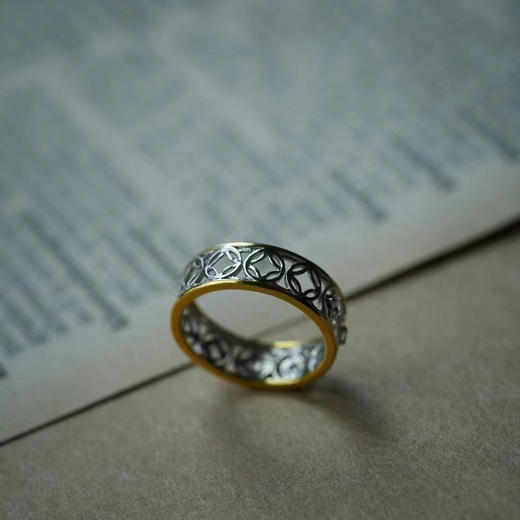 龢盒原创 财源滚滚白蓝宝铜钱戒指 商品图0