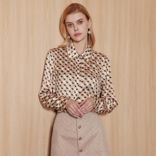 EITIE爱特爱秋季新款修身显瘦百搭印花衬衣上衣7109810 商品图2