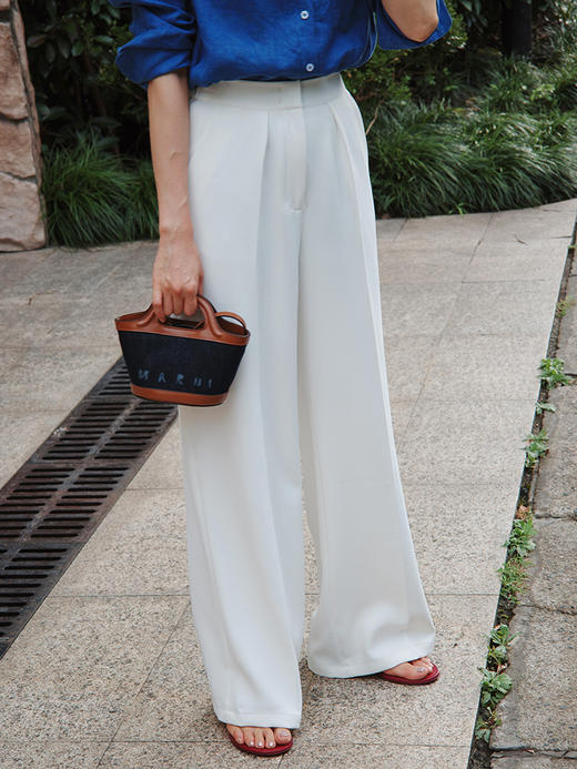 "翩若轻云" 松紧腰 高腰 阔腿西装裤 商品图5