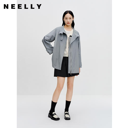 NEELLY纳俪商场同款风衣外套女中长款秋季新款设计感插肩袖上衣女N23081F01087 商品图2