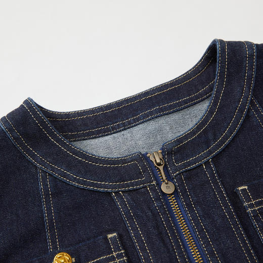 谜底丹宁牛仔连衣裙长袖2023秋季新款小香风圆领中长裙233ML1066 商品图3