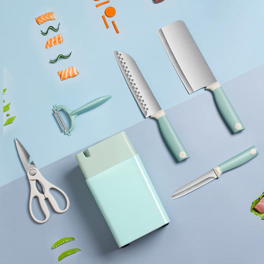 「呆萌熊六件套」好利索不锈钢菜刀厨房用品全套厨房切肉刀整套六件套刀具套餐 商品图1