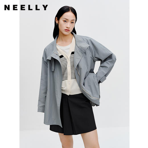 NEELLY纳俪商场同款风衣外套女中长款秋季新款设计感插肩袖上衣女N23081F01087 商品图0