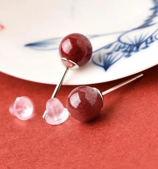 朱砂耳钉 8mm 红色耳钉 首饰饰品礼物 商品图0