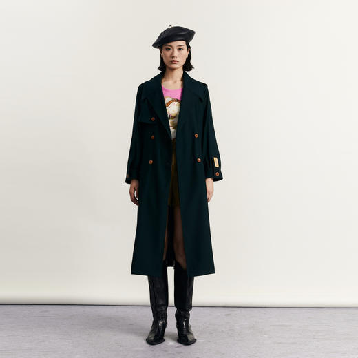 谜底戗驳领长风衣女2023秋新款复古时尚双排扣长款外套233ME1038 商品图0