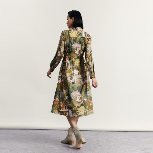谜底花色连衣裙长袖女2023秋季新款复古印花A型宽松长裙233ML1001 商品图2