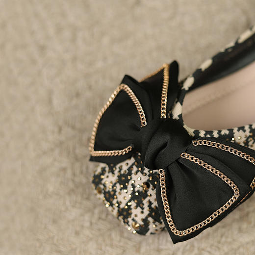 西遇小香风软底单鞋女新款法式晚风蝴蝶结浅口方头平底鞋V0033880 商品图5