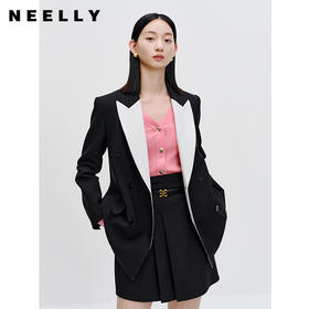 NEELLY纳俪商场同款黑白撞色西装外套秋新款英伦风拼接显瘦小西服N23082W01117
