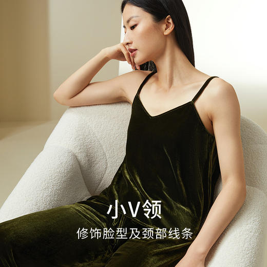 【自带高光桑蚕丝丝绒】金三塔时尚可外穿蚕丝吊带睡衣家居服套装女士  YSFDD501 商品图3