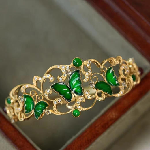 龢盒原创 无尽夏·繁花9K翡翠钻石蝴蝶手镯 商品图0