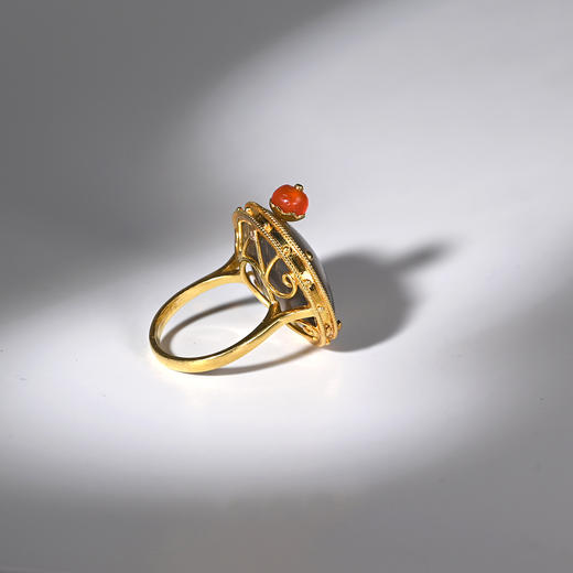 辽代影子玛瑙“天外飞仙”镶金戒指 商品图3