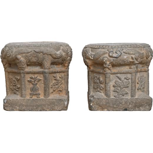 清 青石雕龙纹鼓形石座（一对） 商品图5