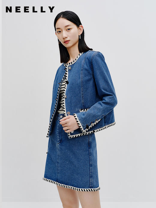 NEELLY纳俪商场同款牛仔半身裙显瘦遮胯2023秋季新款蓝色 A字裙女N23082E01188 商品图2