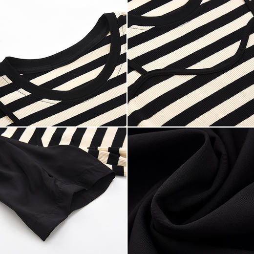 mc2条纹拼接连衣裙女装夏季新款圆领收腰显瘦高级感假两件连身裙 商品图1