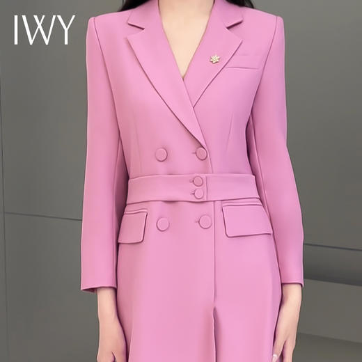 IWY/粉紫色主持人正装女端庄大气西装连衣裙长袖艺考上镜Q973 商品图3