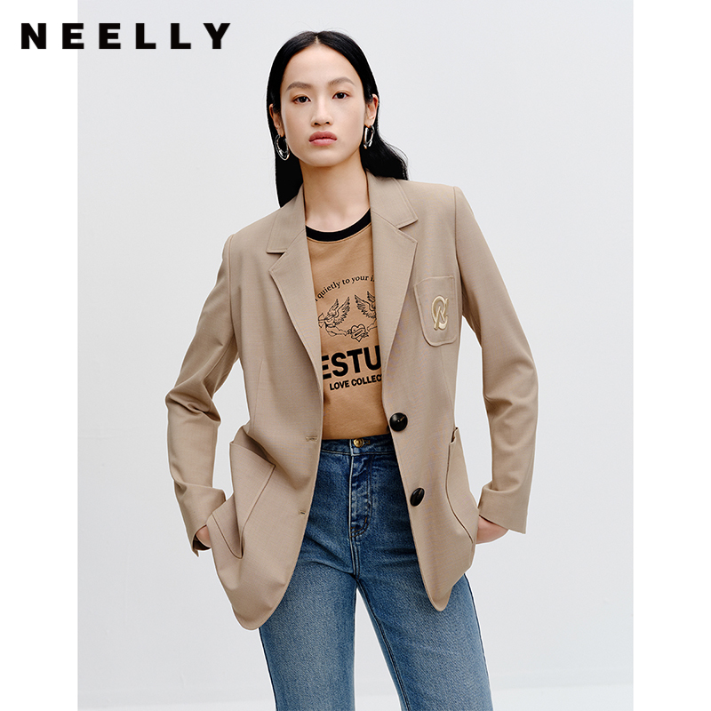 NEELLY纳俪商场同款卡其色西装外套秋季新款高级感休闲气质小西服N23081W01080