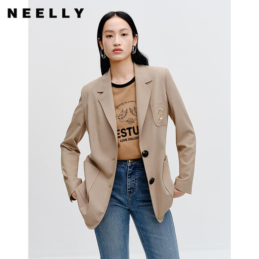 NEELLY纳俪商场同款卡其色西装外套秋季新款高级感休闲气质小西服N23081W01080 商品图0
