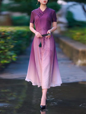 MYF 渐变紫改良新款新中式妈妈装素雅显瘦日常可穿