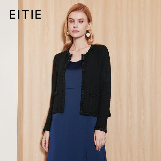 EITIE爱特爱秋季新款时尚通勤气质百搭短款针织开衫7101805 商品图0