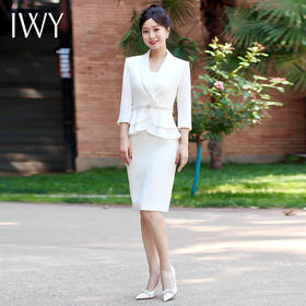 IWY/白色西装半身裙套装女气质商务面试正装播音上镜主持C957+S936+D0075 