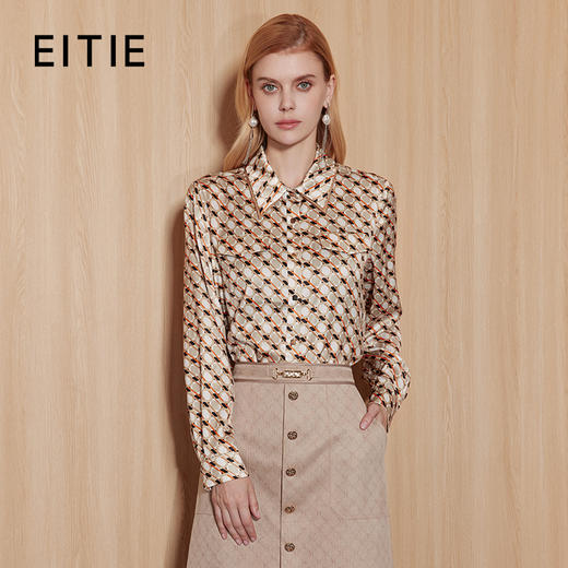 EITIE爱特爱秋季新款修身显瘦百搭印花衬衣上衣7109810 商品图0