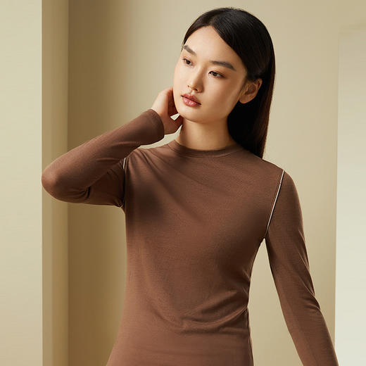 【暖暖肌肤衣】桑蚕丝羊毛轻柔撞色打底衫简约圆领保暖内衣金三塔  NZFDD720 商品图2