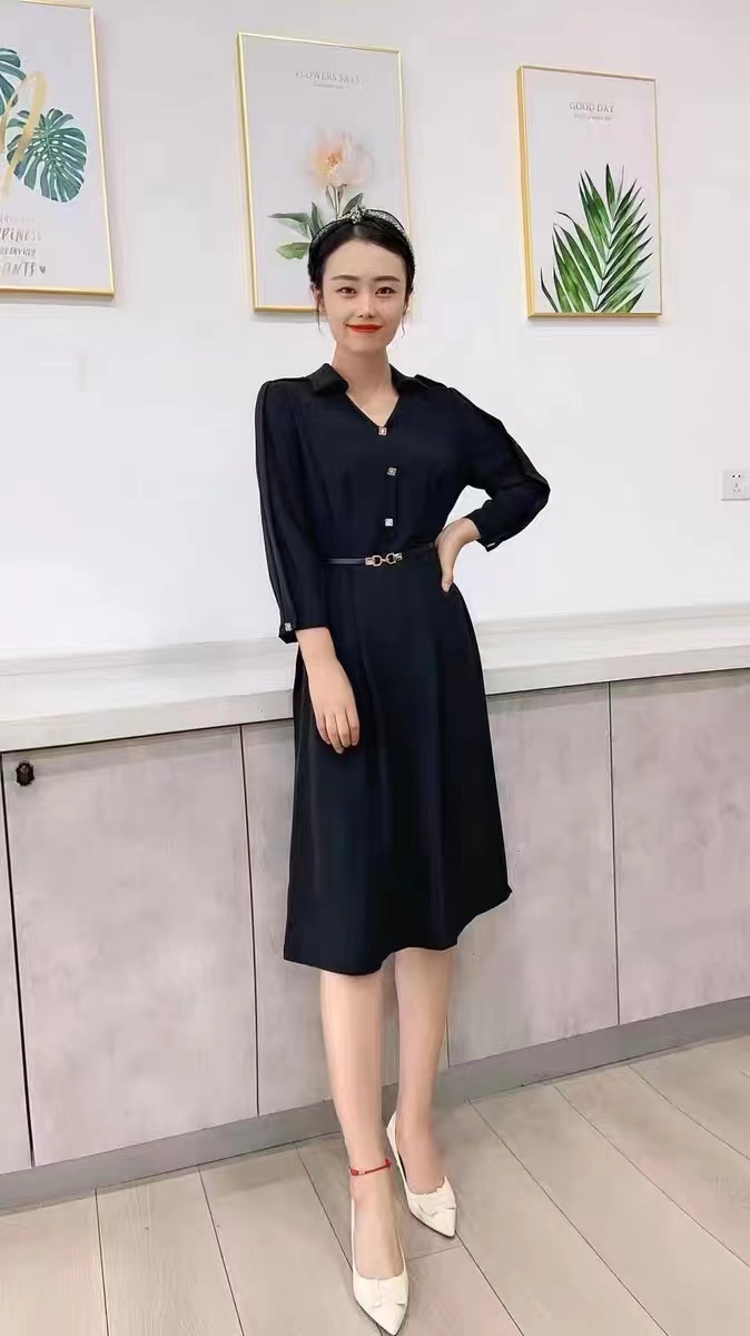 C6112       时尚高端气质修身显瘦中长款连衣裙（特价不退换）