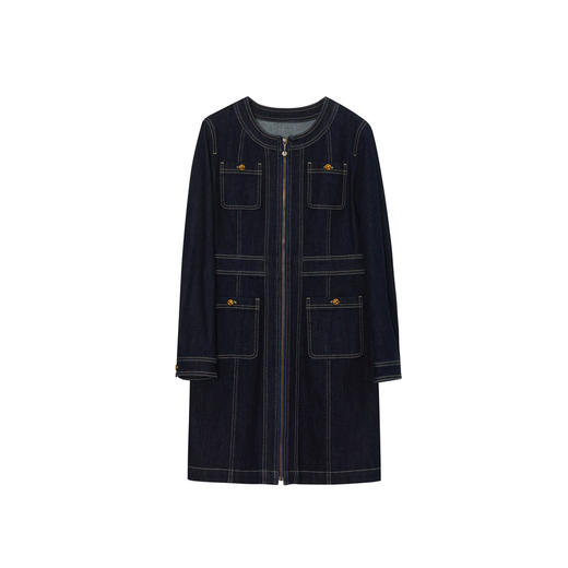 谜底丹宁牛仔连衣裙长袖2023秋季新款小香风圆领中长裙233ML1066 商品图4