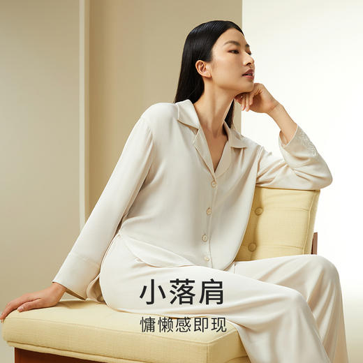 【不易皱真丝】真丝睡衣可外穿时尚简约弹力慵懒桑蚕丝家居服衣裤套女金三塔  YSFDC205 商品图1