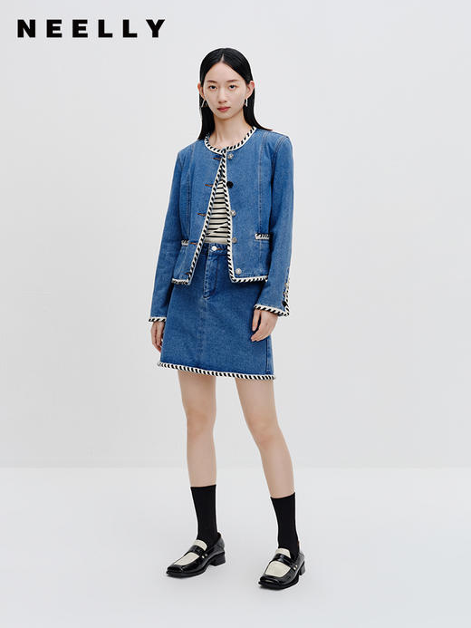 NEELLY纳俪商场同款牛仔半身裙显瘦遮胯2023秋季新款蓝色 A字裙女N23082E01188 商品图1