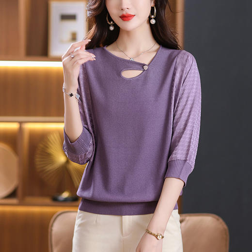 七分袖针织衫女，中袖上衣妈妈秋装新款时尚洋气小衫蝙蝠袖t恤CC-10-2975 商品图1