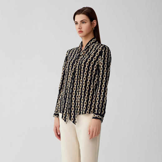 【桑蚕丝衬衫】23年早秋新品女士100%桑蚕丝印花薄款系带上衣 商品图2