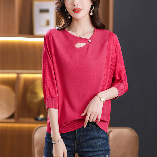 七分袖针织衫女，中袖上衣妈妈秋装新款时尚洋气小衫蝙蝠袖t恤CC-10-2975 商品图3