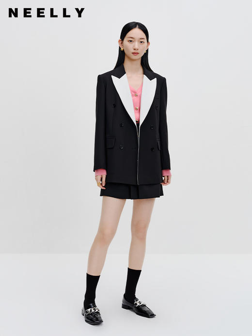 NEELLY纳俪商场同款黑白撞色西装外套秋新款英伦风拼接显瘦小西服N23082W01117 商品图1