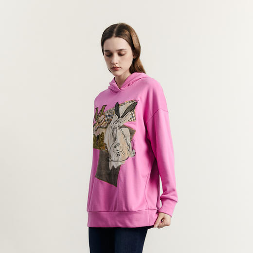 谜底连帽印花中长卫衣女2023秋新款复古绣花大廓形宽松233MV1042 商品图1