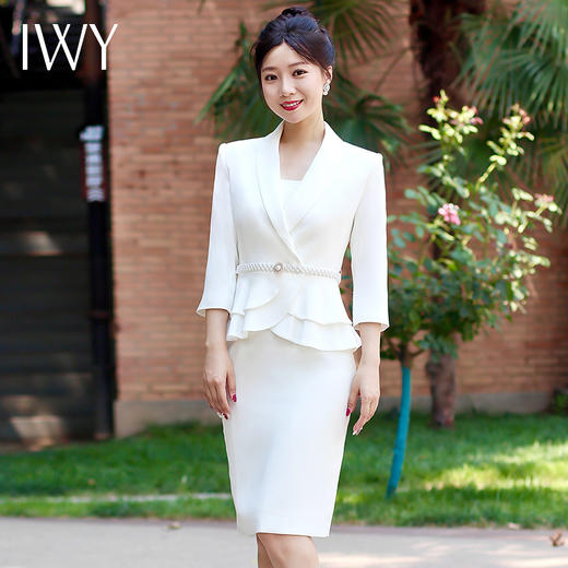 IWY/白色西装半身裙套装女气质商务面试正装播音上镜主持C957+S936+D0075  商品图1