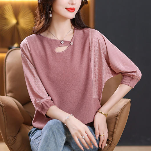 七分袖针织衫女，中袖上衣妈妈秋装新款时尚洋气小衫蝙蝠袖t恤CC-10-2975 商品图2