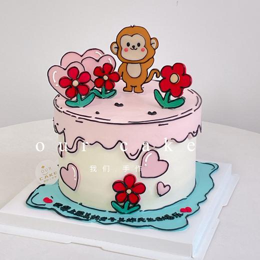 二次元漫画翻糖线条狗动物花花手绘蛋糕 -低糖处理无添加 商品图1