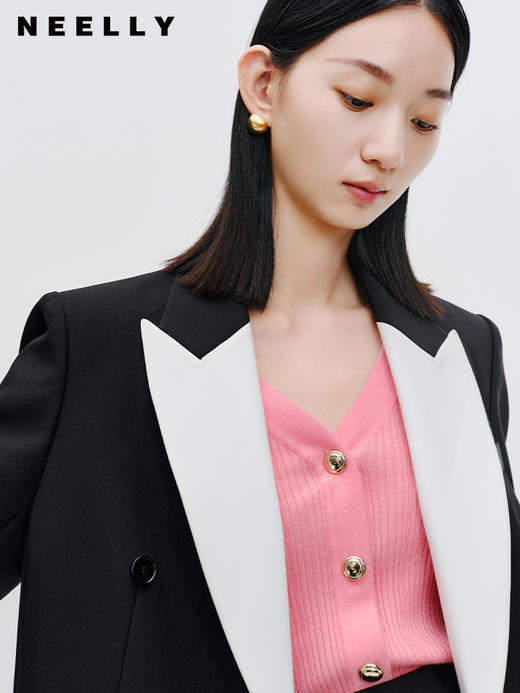 NEELLY纳俪商场同款黑白撞色西装外套秋新款英伦风拼接显瘦小西服N23082W01117 商品图3