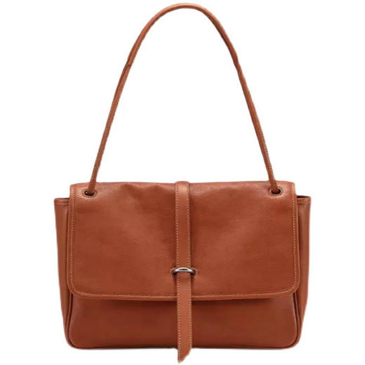 裘真牛皮包女复古真皮包通勤包单肩小众托特包大容量邮差包女斜挎 商品图4