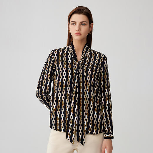 【桑蚕丝衬衫】23年早秋新品女士100%桑蚕丝印花薄款系带上衣 商品图1