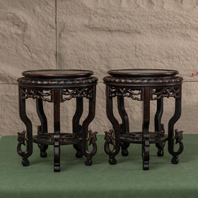 民国 红木三弯腿五足花几摆件（一对）