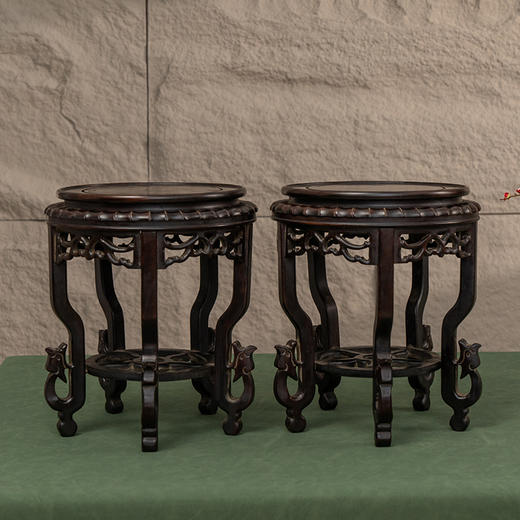 民国 红木三弯腿五足花几摆件（一对） 商品图0
