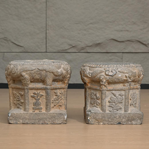 清 青石雕龙纹鼓形石座（一对） 商品图0