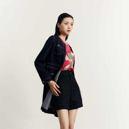 谜底丹宁牛仔连衣裙长袖2023秋季新款小香风圆领中长裙233ML1066 商品图1