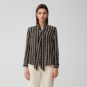 【桑蚕丝衬衫】23年早秋新品女士100%桑蚕丝印花薄款系带上衣