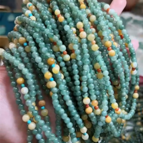 翡翠单圈手串-黄翡油青圆珠