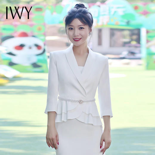 IWY/白色西装半身裙套装女气质商务面试正装播音上镜主持C957+S936+D0075  商品图2