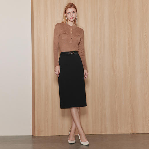 EITIE爱特爱秋季新款时尚气质显瘦高腰半身裙7106806 商品图1