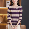 条纹针织衫女七分袖中袖上衣，早秋新款毛衣春秋薄款妈妈打底衫CC-10-2976 商品缩略图0